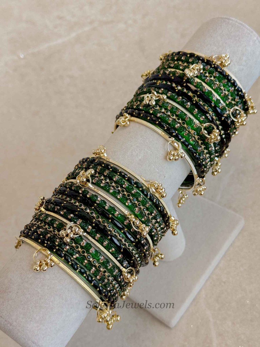 Bridal Kashmiri Green Glass Bangles Set - 2.6 - SOKORA JEWELSBridal Kashmiri Green Glass Bangles Set - 2.6BANGLES