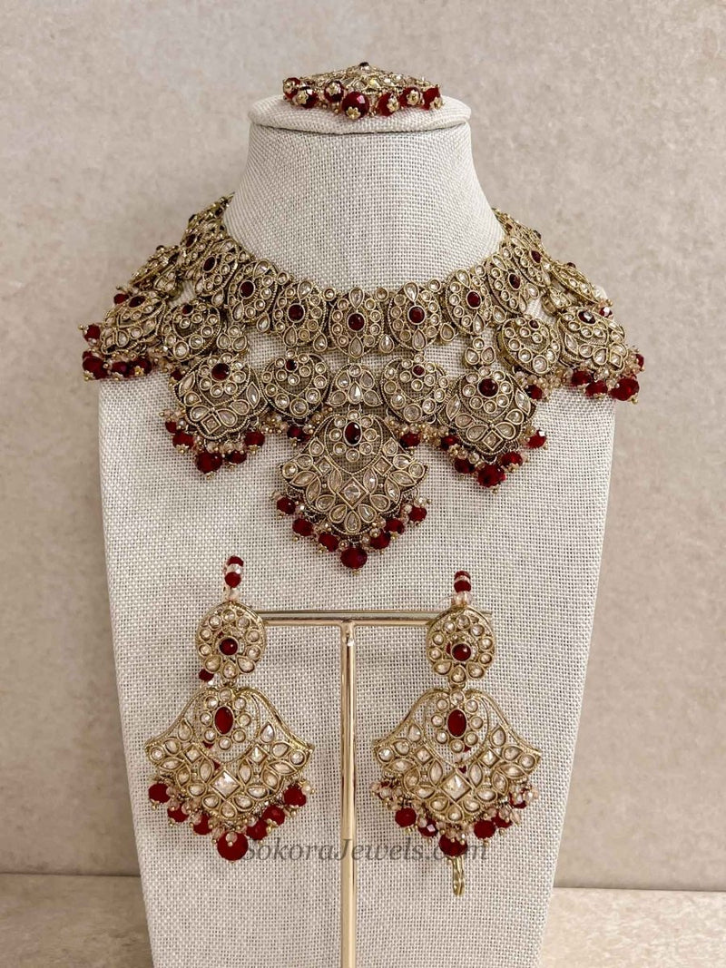 Bridal Necklace Set - Maroon - SOKORA JEWELSBridal Necklace Set - Maroon