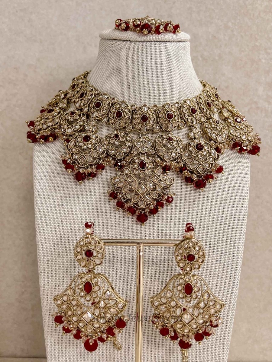 Bridal Necklace Set - Maroon - SOKORA JEWELSBridal Necklace Set - Maroon