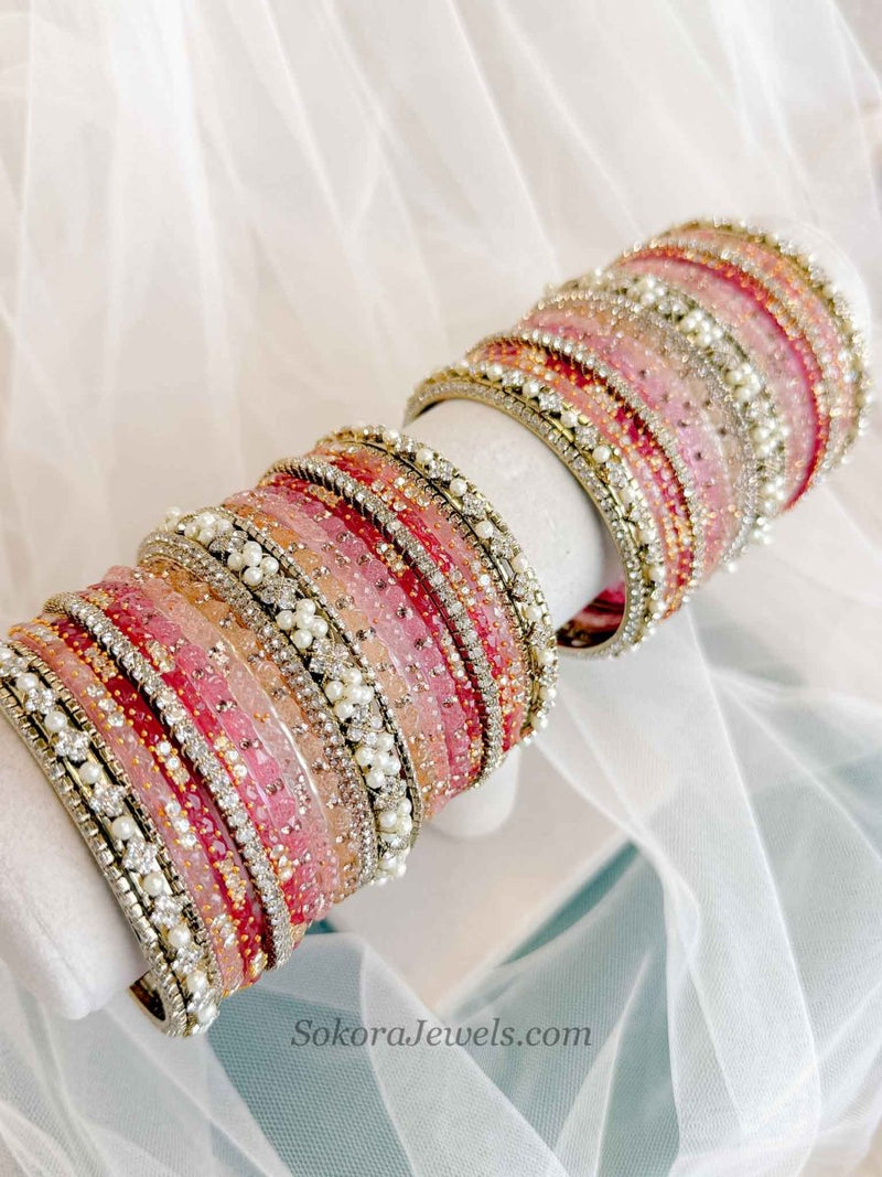 Bridal Pink Glass Bangles Set - 2.8 - SOKORA JEWELSBridal Pink Glass Bangles Set - 2.8BANGLES