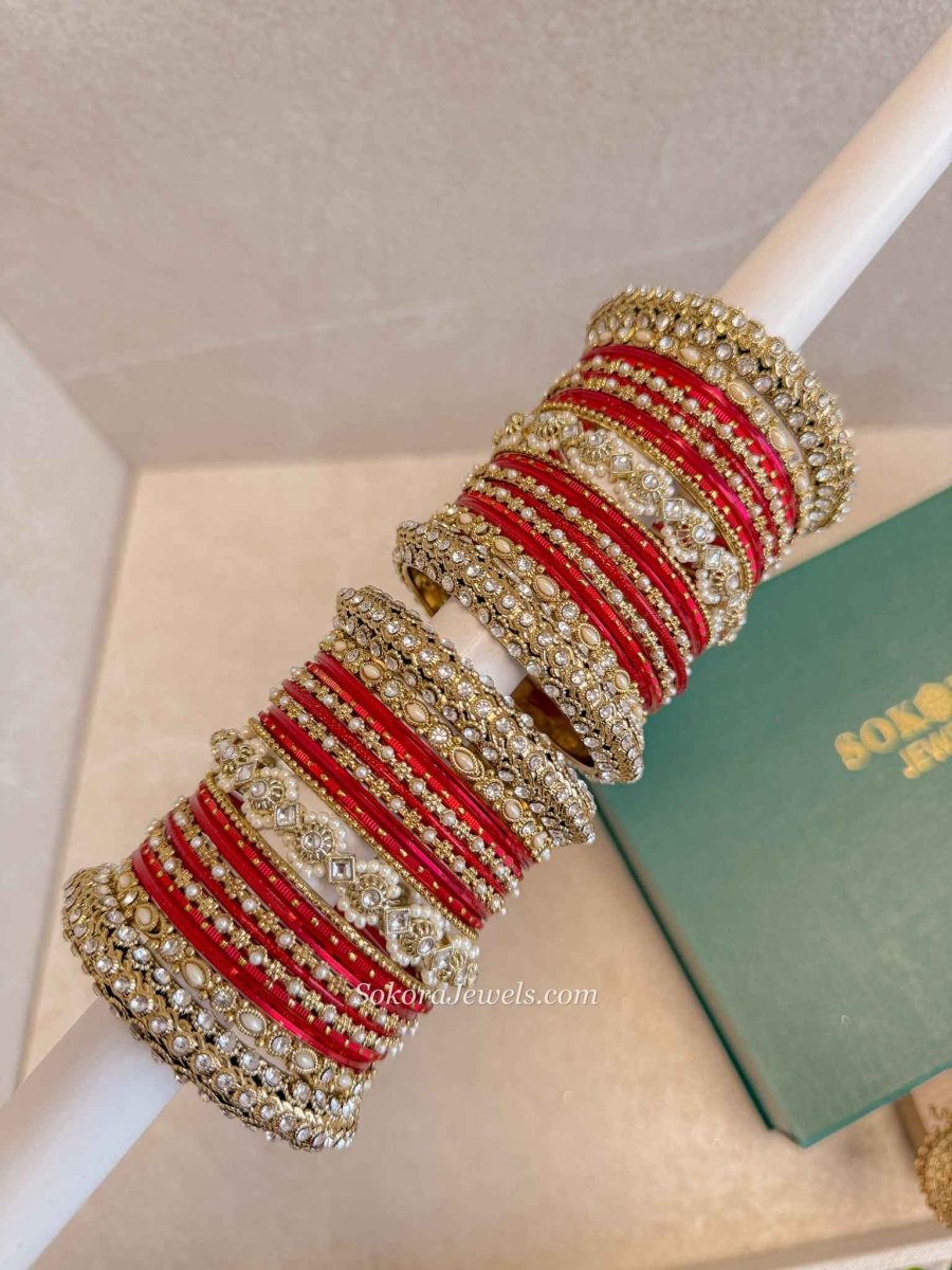 Bridal Red Bangle Set - SOKORA JEWELSBridal Red Bangle SetBANGLES