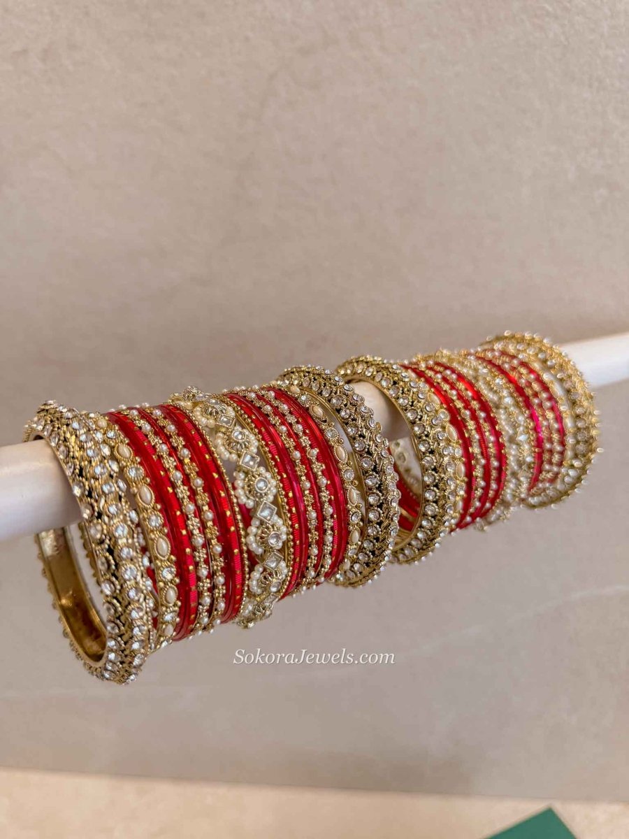 Bridal Red Bangle Set - SOKORA JEWELSBridal Red Bangle SetBANGLES