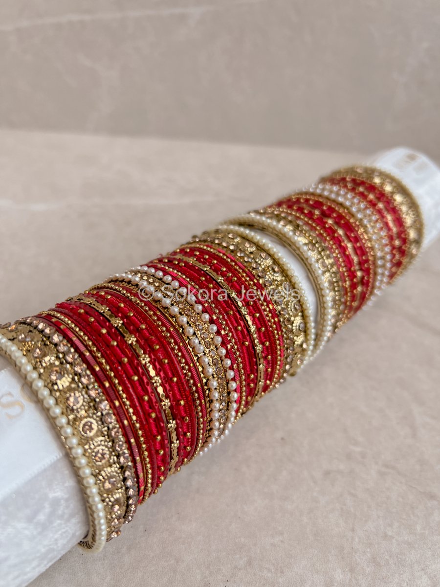 Bridal Red Bangle Set - SOKORA JEWELSBridal Red Bangle SetBANGLES