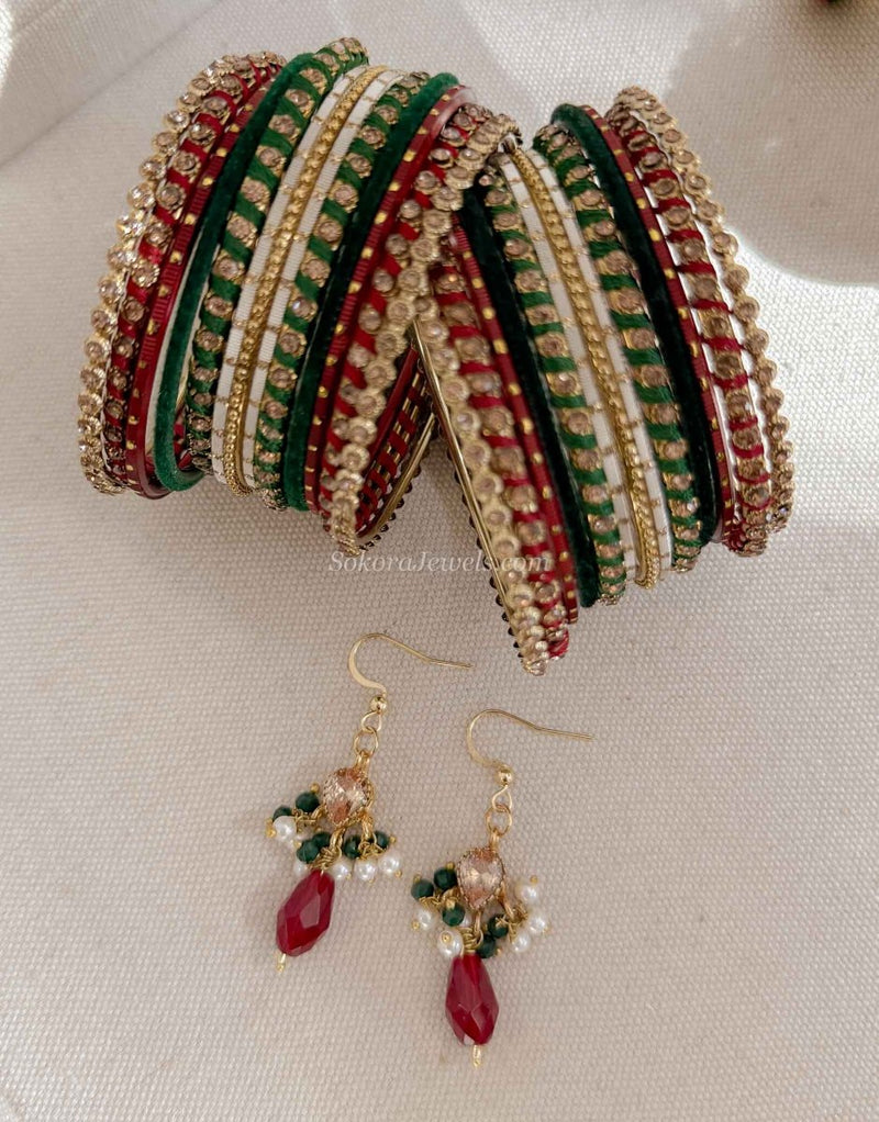 Bridesmaids Bangle & Earring Gift Set - Maroon & Green - SOKORA JEWELSBridesmaids Bangle & Earring Gift Set - Maroon & GreenBANGLES