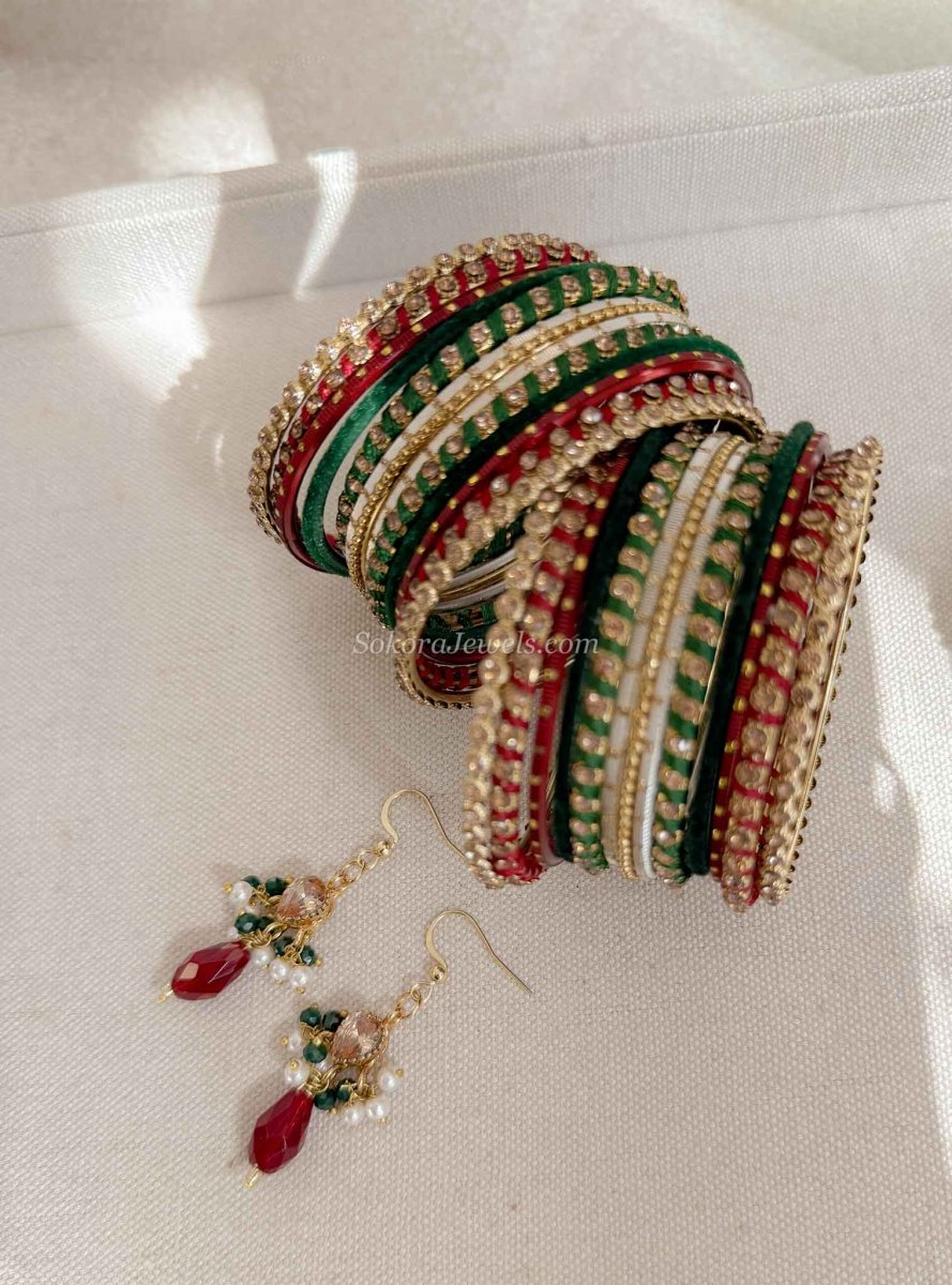 Bridesmaids Bangle & Earring Gift Set - Maroon & Green - SOKORA JEWELSBridesmaids Bangle & Earring Gift Set - Maroon & GreenBANGLES