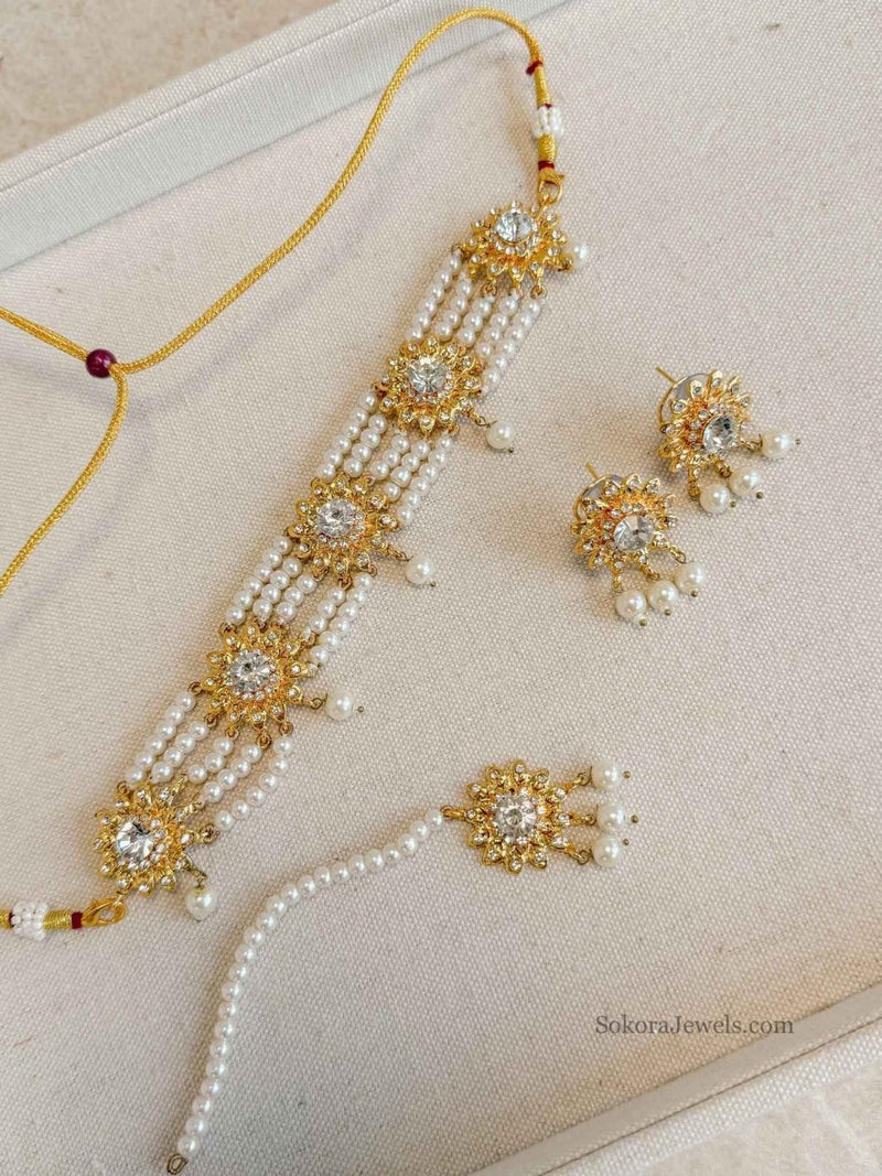 Bright Gold Choker Set - Pearl - SOKORA JEWELSBright Gold Choker Set - Pearl