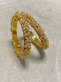 Bright Gold Cluster Pearl Kada Bangles - SOKORA JEWELSBright Gold Cluster Pearl Kada BanglesBANGLES