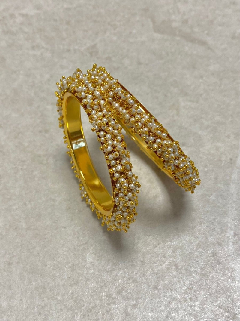 Bright Gold Cluster Pearl Kada Bangles - SOKORA JEWELSBright Gold Cluster Pearl Kada BanglesBANGLES