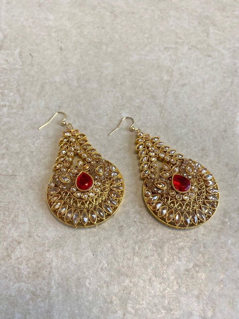 Bright Gold Drop Earrings - Red - SOKORA JEWELSBright Gold Drop Earrings - Red