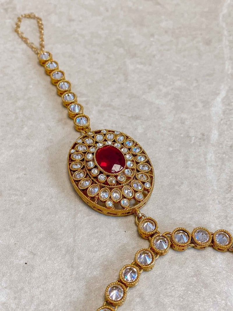 Bright Gold Hand Harness - Maroon - SOKORA JEWELSBright Gold Hand Harness - Maroon