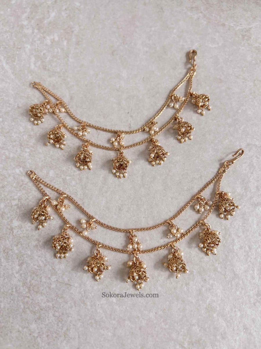Bright Gold Jhumka Earring chains - SOKORA JEWELSBright Gold Jhumka Earring chainsEARRINGS