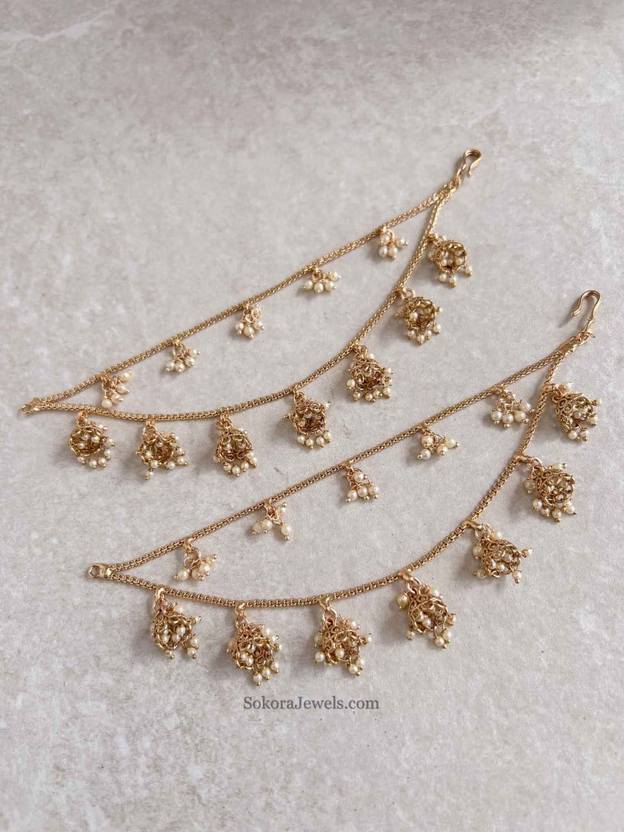 Bright Gold Jhumka Earring chains - SOKORA JEWELSBright Gold Jhumka Earring chainsEARRINGS