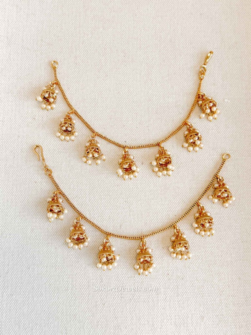 Bright Gold Jhumka Earring chains (Sahare) - SOKORA JEWELSBright Gold Jhumka Earring chains (Sahare)EARRINGS
