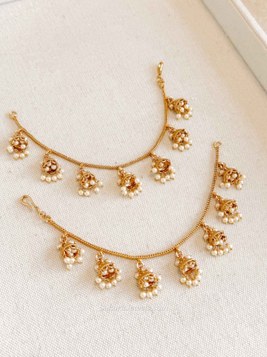 Bright Gold Jhumka Earring chains (Sahare) - SOKORA JEWELSBright Gold Jhumka Earring chains (Sahare)EARRINGS