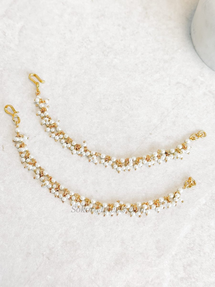 Bright Gold & Pearl Earring Support Chains (Sahare) - SOKORA JEWELSBright Gold & Pearl Earring Support Chains (Sahare)EARRINGS