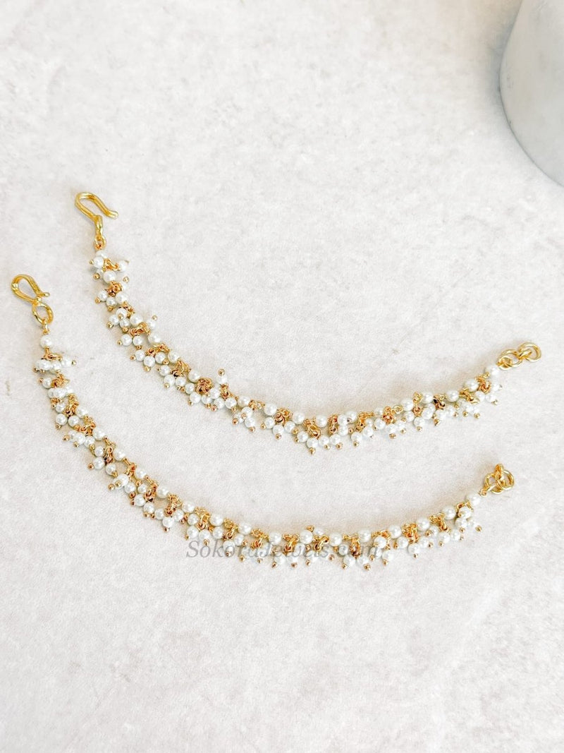 Bright Gold & Pearl Earring Support Chains (Sahare) - SOKORA JEWELSBright Gold & Pearl Earring Support Chains (Sahare)EARRINGS