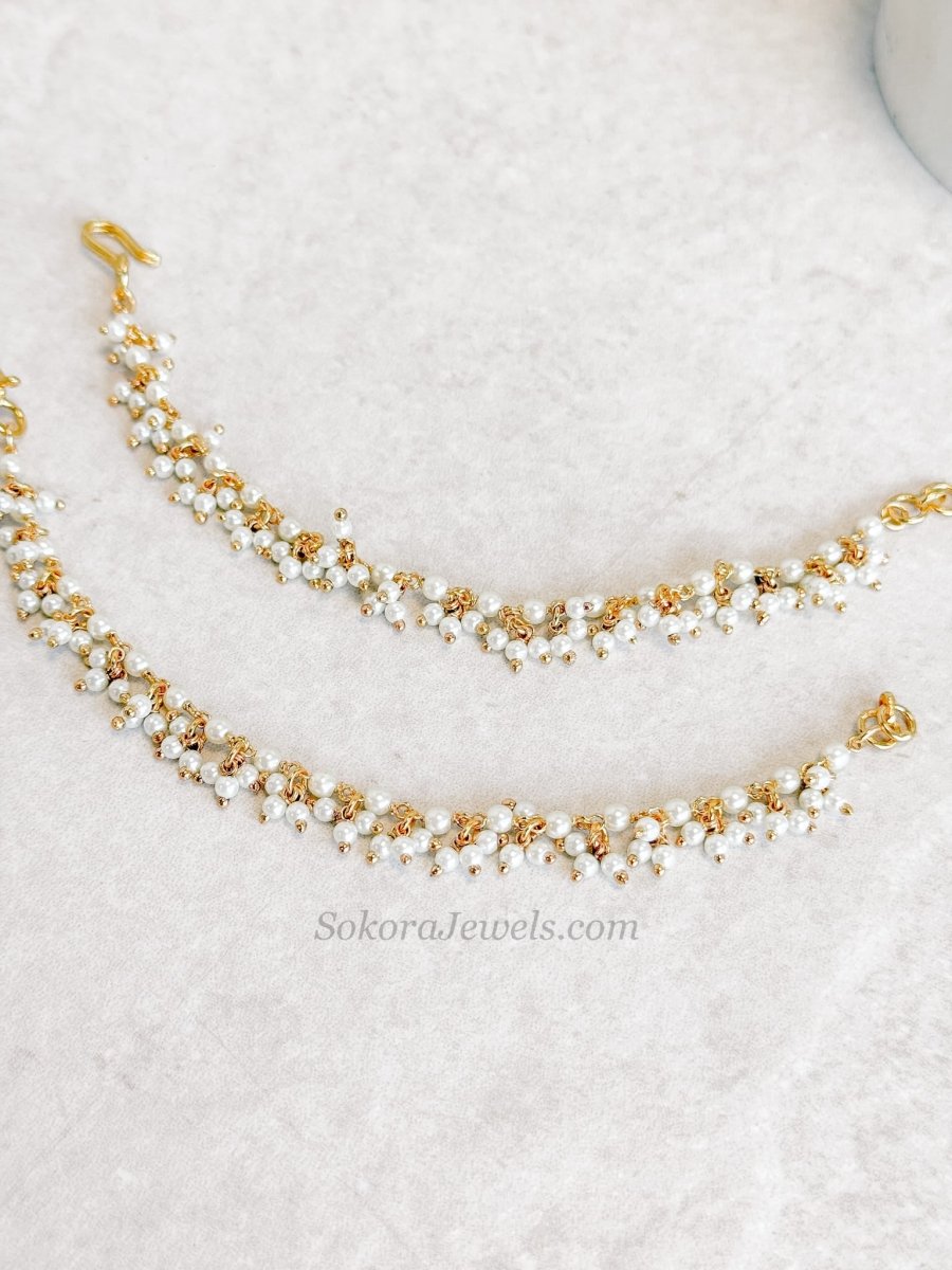Bright Gold & Pearl Earring Support Chains (Sahare) - SOKORA JEWELSBright Gold & Pearl Earring Support Chains (Sahare)EARRINGS
