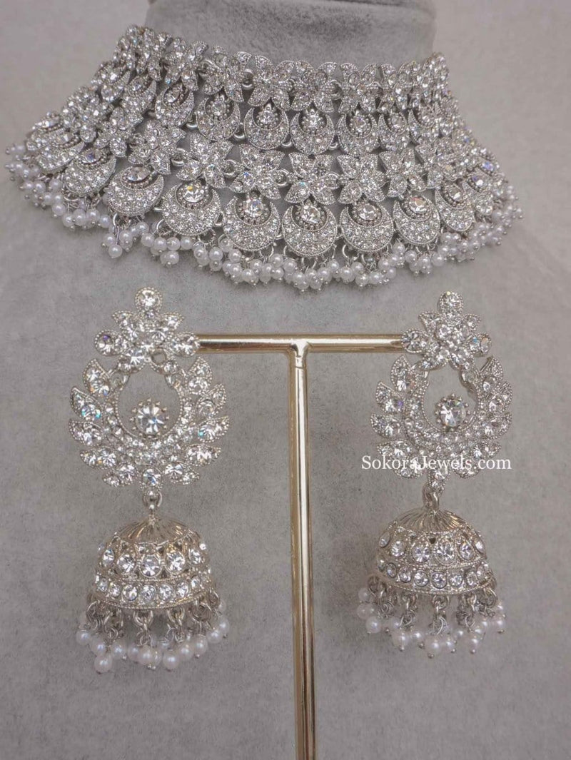 Camelia Silver Necklace set - SOKORA JEWELSCamelia Silver Necklace set