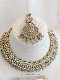Casey Pastel Bead &Antique Gold Necklace set - SOKORA JEWELSCasey Pastel Bead &Antique Gold Necklace set