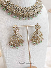 Casey Pastel Bead &Antique Gold Necklace set - SOKORA JEWELSCasey Pastel Bead &Antique Gold Necklace set