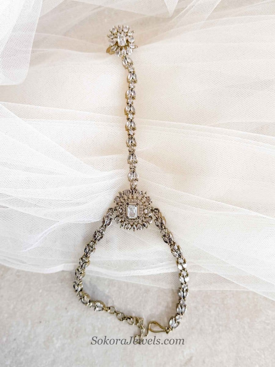 Celeste American Diamond Hand Chain Bracelet - SOKORA JEWELSCeleste American Diamond Hand Chain Bracelet