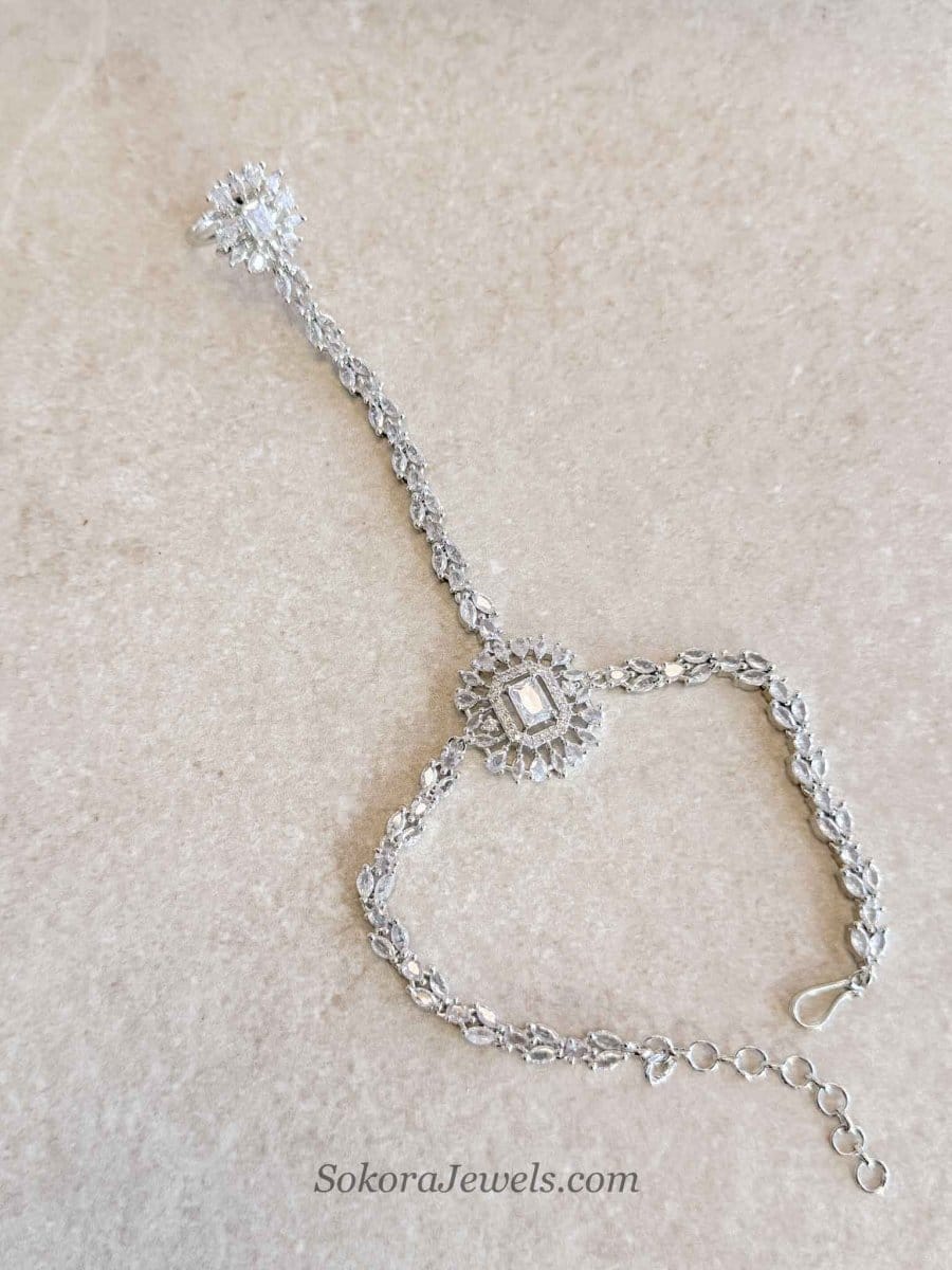 Celeste American Diamond Hand Chain Bracelet - SOKORA JEWELSCeleste American Diamond Hand Chain Bracelet