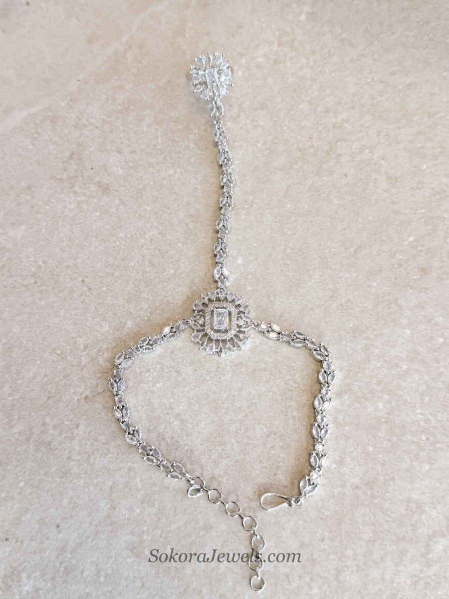 Celeste American Diamond Hand Chain Bracelet - SOKORA JEWELSCeleste American Diamond Hand Chain Bracelet
