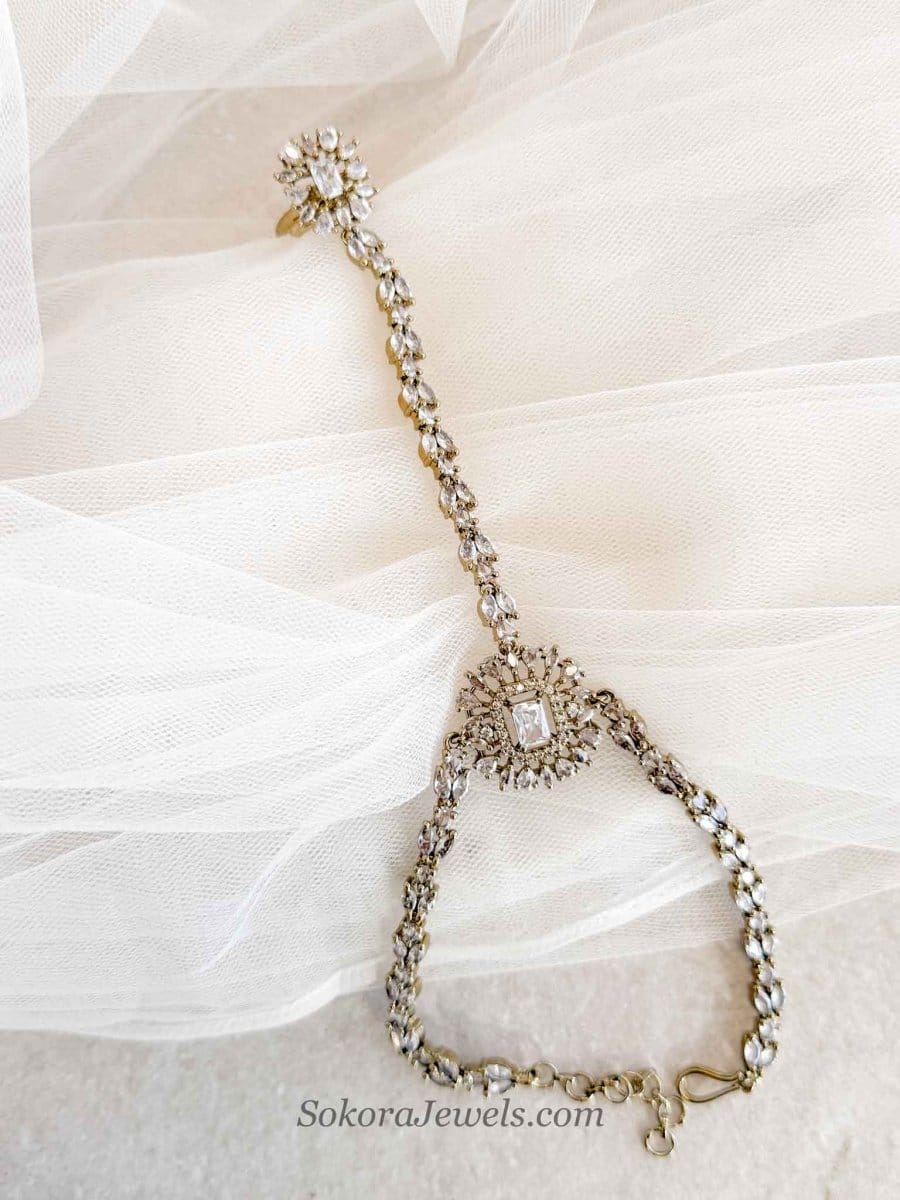 Celeste American Diamond Hand Chain Bracelet - SOKORA JEWELSCeleste American Diamond Hand Chain Bracelet