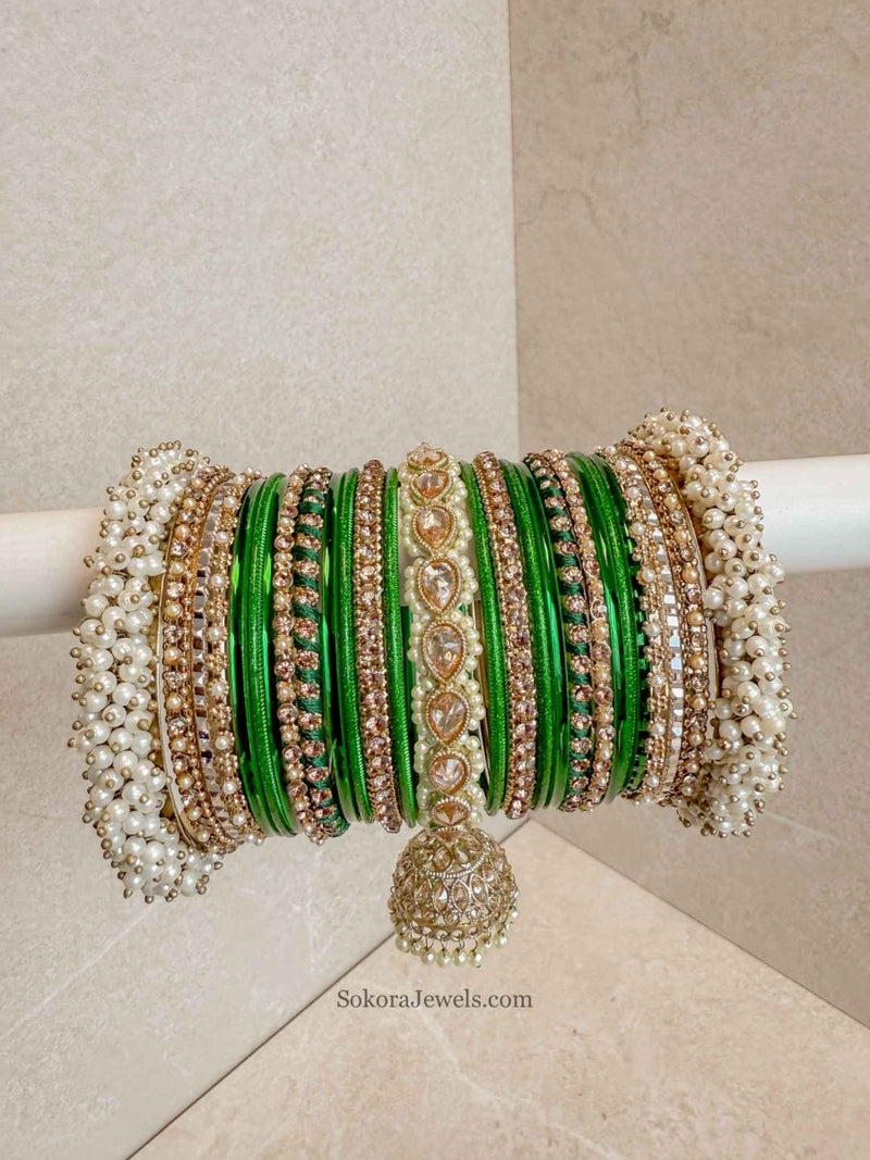 Celine Luxury Pearly Bangle Set - Green - SOKORA JEWELSCeline Luxury Pearly Bangle Set - GreenBANGLES