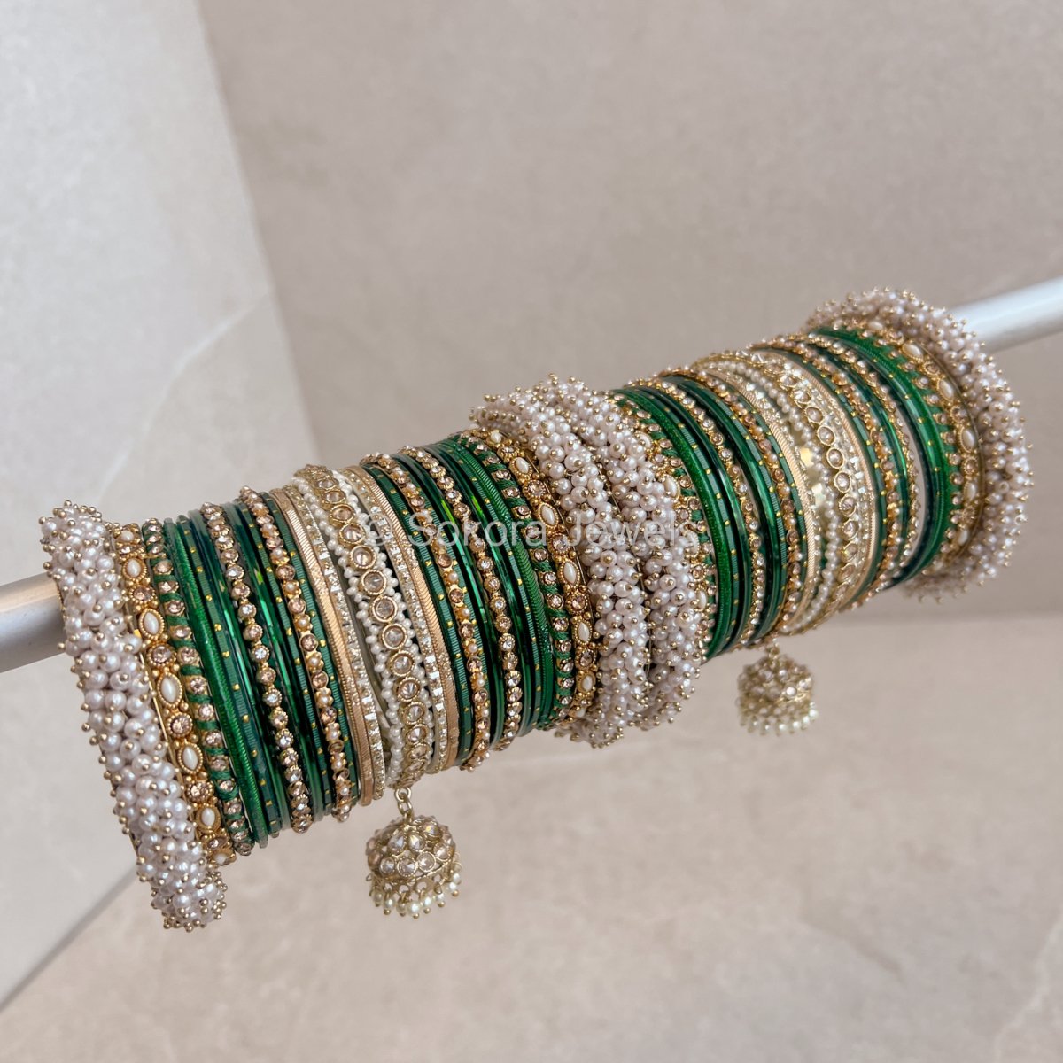 Celine Luxury Pearly Bangle Set - Green - SOKORA JEWELSCeline Luxury Pearly Bangle Set - GreenBANGLES