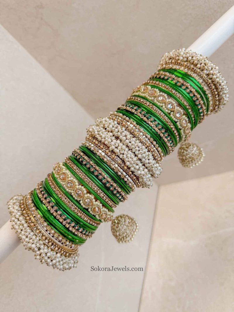 Celine Luxury Pearly Bangle Set - Green - SOKORA JEWELSCeline Luxury Pearly Bangle Set - GreenBANGLES