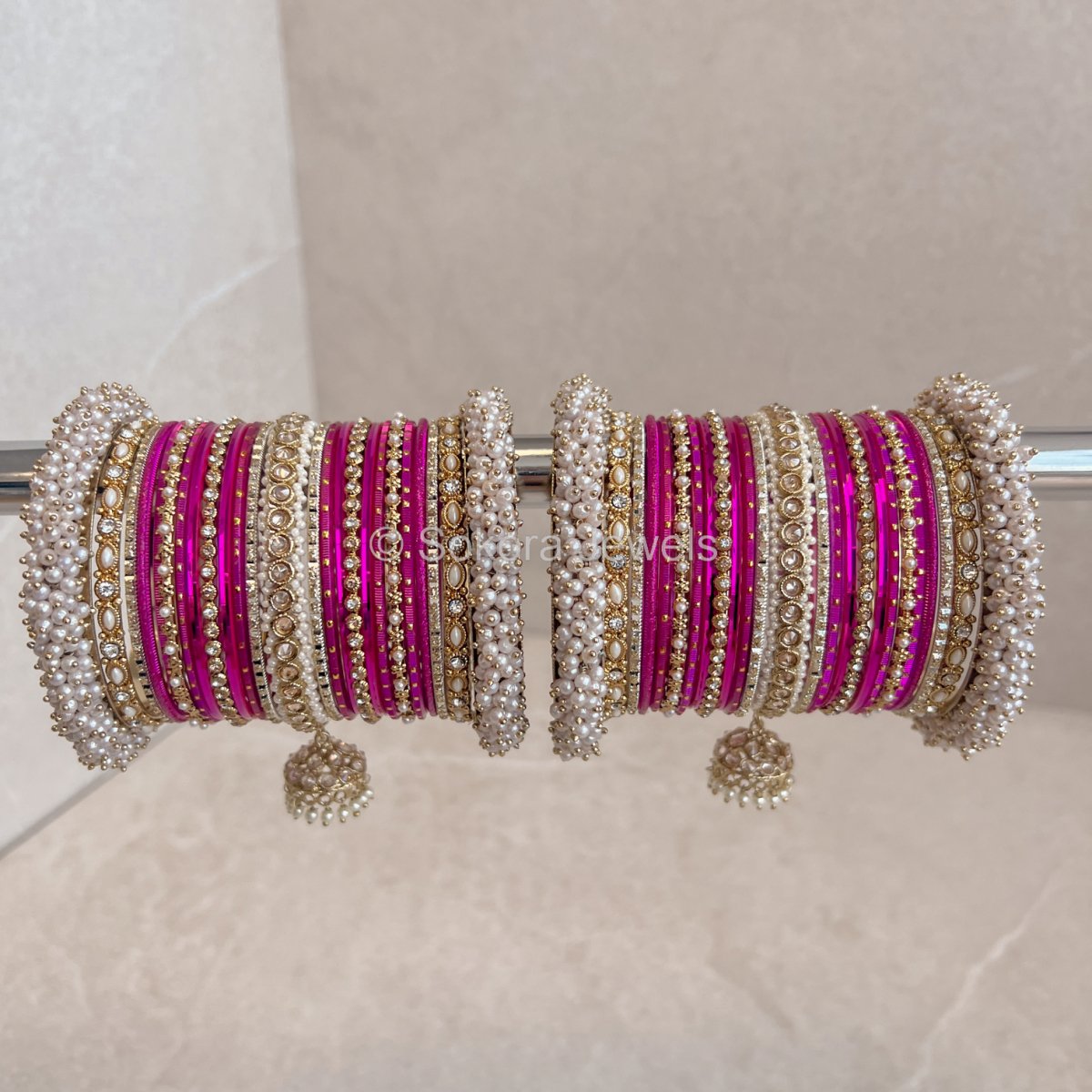 Celine Luxury Pearly Bangle Set - Hot Pink - SOKORA JEWELSCeline Luxury Pearly Bangle Set - Hot PinkBANGLES