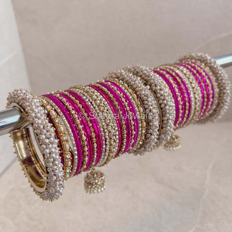 Celine Luxury Pearly Bangle Set - Hot Pink - SOKORA JEWELSCeline Luxury Pearly Bangle Set - Hot PinkBANGLES