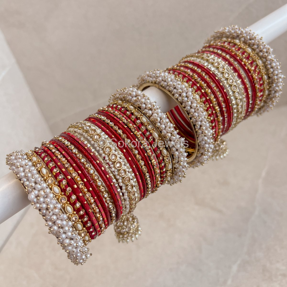 Celine Luxury Pearly Bangle Set - Maroon - SOKORA JEWELSCeline Luxury Pearly Bangle Set - MaroonBANGLES