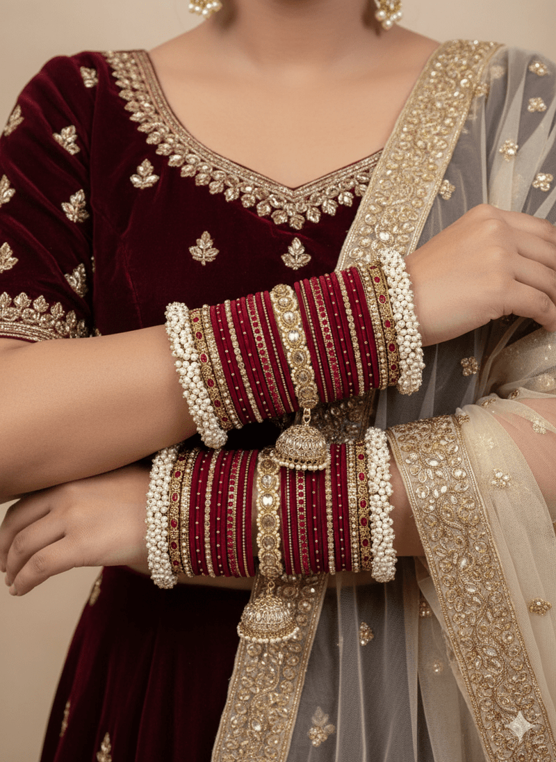 Celine Luxury Pearly Bangle Set - Maroon - SOKORA JEWELSCeline Luxury Pearly Bangle Set - MaroonBANGLES