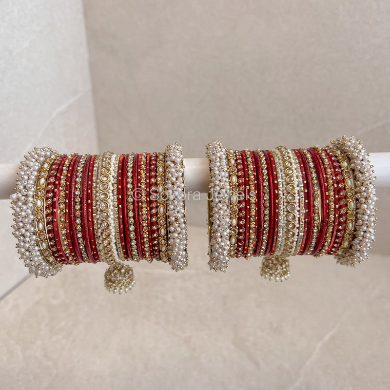 Celine Luxury Pearly Bangle Set - Maroon - SOKORA JEWELSCeline Luxury Pearly Bangle Set - MaroonBANGLES