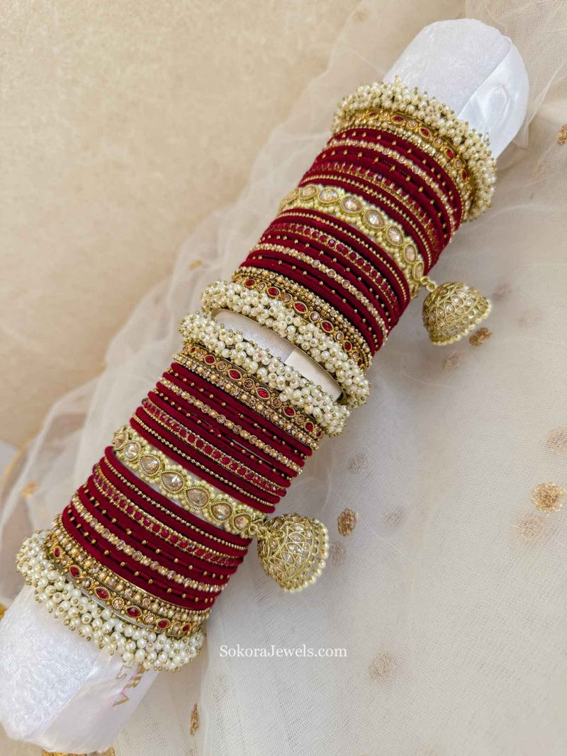 Celine Luxury Pearly Bangle Set - Maroon - SOKORA JEWELSCeline Luxury Pearly Bangle Set - MaroonBANGLES