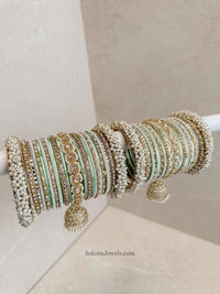 Celine Luxury Pearly Bangle Set - Mint - SOKORA JEWELSCeline Luxury Pearly Bangle Set - MintBANGLES