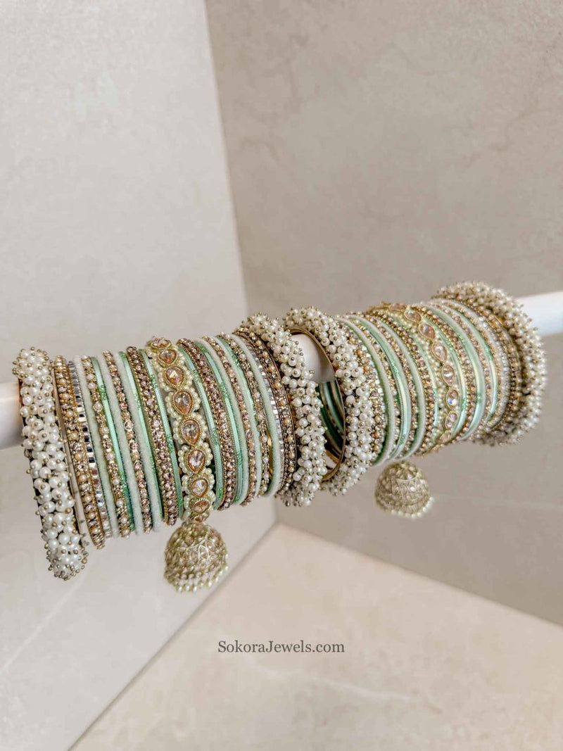 Celine Luxury Pearly Bangle Set - Mint - SOKORA JEWELSCeline Luxury Pearly Bangle Set - MintBANGLES