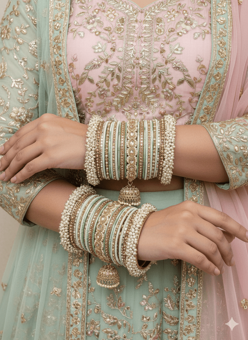 Celine Luxury Pearly Bangle Set - Mint - SOKORA JEWELSCeline Luxury Pearly Bangle Set - MintBANGLES