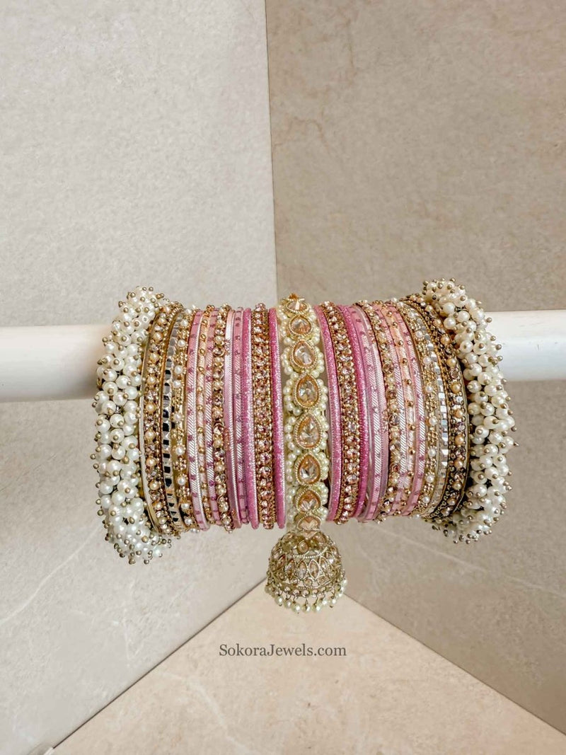 Celine Luxury Pearly Bangle Set - Pink - SOKORA JEWELSCeline Luxury Pearly Bangle Set - PinkBANGLES