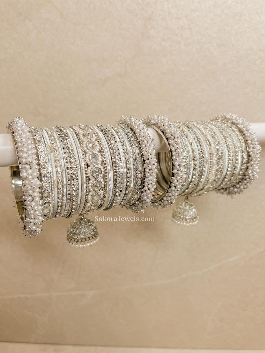 Celine Luxury Pearly Bangle Set - Silver – SOKORA JEWELS