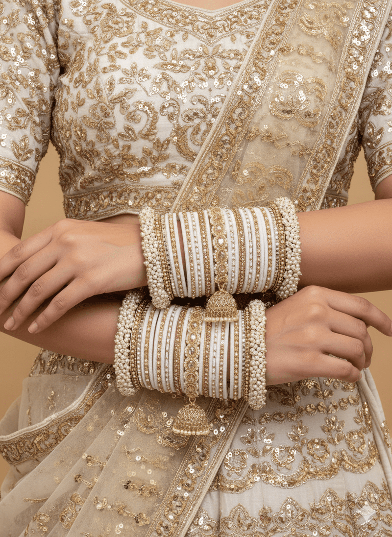 Celine Luxury Pearly Bangle Set - White - SOKORA JEWELSCeline Luxury Pearly Bangle Set - WhiteBANGLES