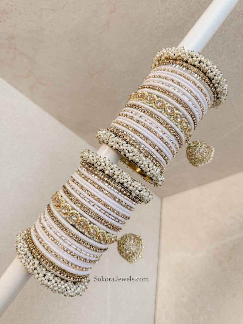 Celine Luxury Pearly Bangle Set - White - SOKORA JEWELSCeline Luxury Pearly Bangle Set - WhiteBANGLES