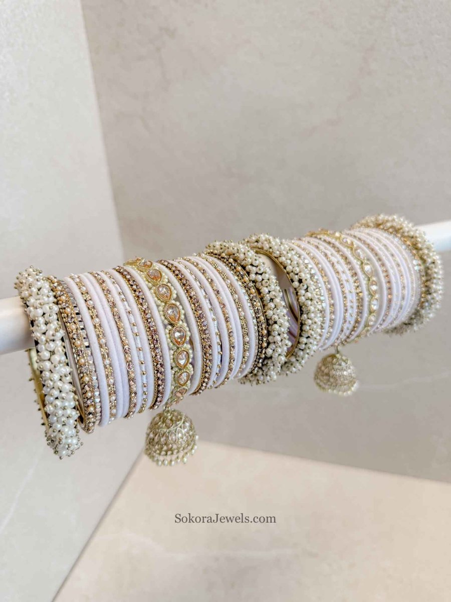 Celine Luxury Pearly Bangle Set - White - SOKORA JEWELSCeline Luxury Pearly Bangle Set - WhiteBANGLES