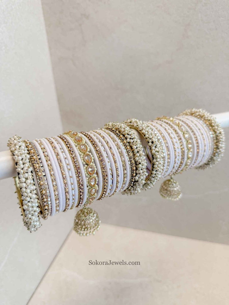 Celine Luxury Pearly Bangle Set - White - SOKORA JEWELSCeline Luxury Pearly Bangle Set - WhiteBANGLES