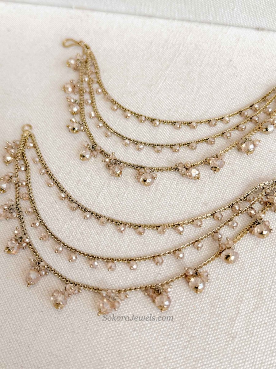 Champagne Bead Clustered Earring Chains - SOKORA JEWELSChampagne Bead Clustered Earring ChainsEARRINGS