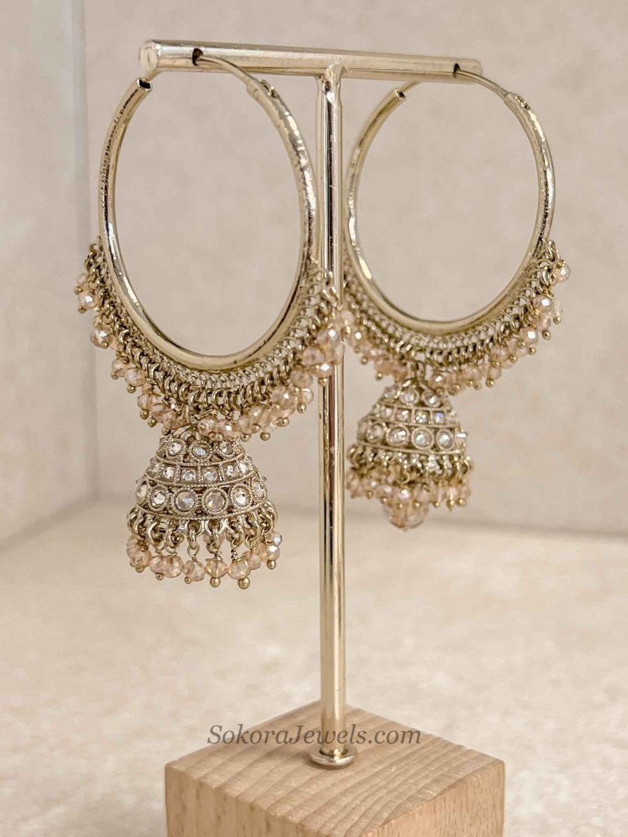 Champagne Bead Gold Hoop Earrings - SOKORA JEWELSChampagne Bead Gold Hoop Earrings