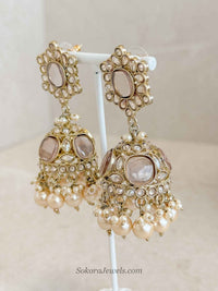 Champagne Kundan Jhumka Earrings - SOKORA JEWELSChampagne Kundan Jhumka Earrings