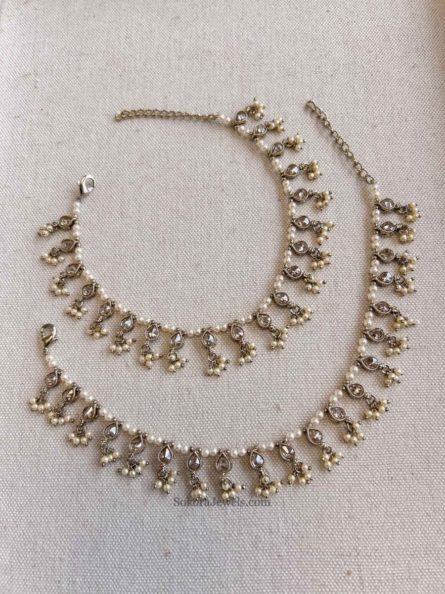 Champagne Pearl Droplet Anklets - SOKORA JEWELSChampagne Pearl Droplet Anklets